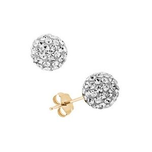Clear Crystal Ball Stud Earrings 14K Yellow Gold